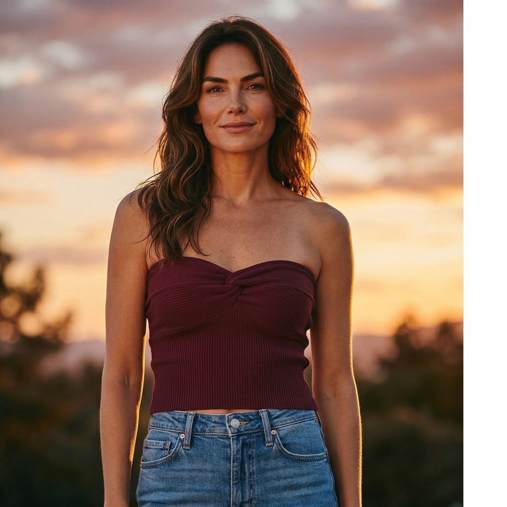 Open Edit Nordstrom Women's Twist Front Ribbed‎ Tube Top Burgundy Medium NWT